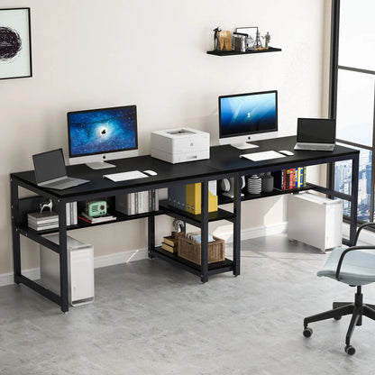 Two-Person Desk with Bookshelf