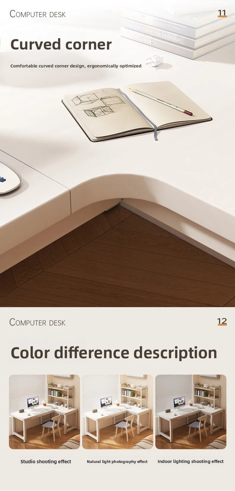 L-Shaped Computer Desk with Storage Shelf