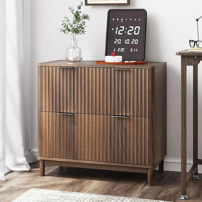 Premium Fluted Wood Filing Cabinet with Dual Storage Drawers
