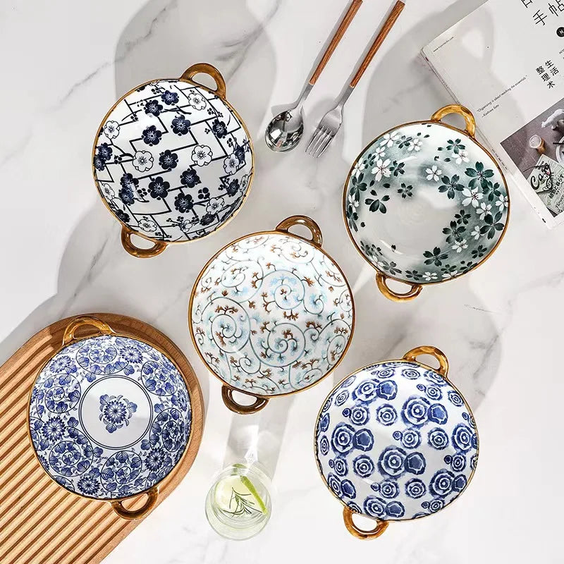 Japanese Ceramic Noodle Bowl w/ Handles
