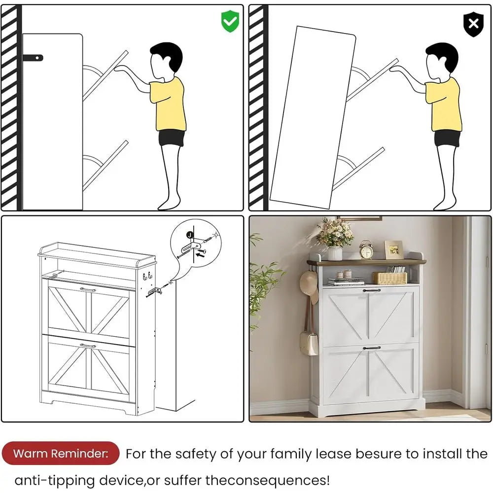 Double-Layer Shoe Cabinet with Hooks