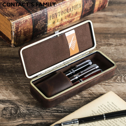 Vintage 3-Slot Leather Pen Case