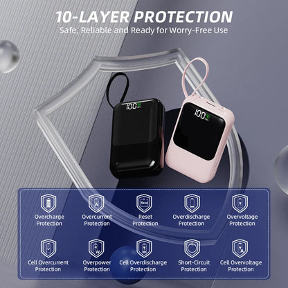 Large Capacity Power Bank with Built-In Cable