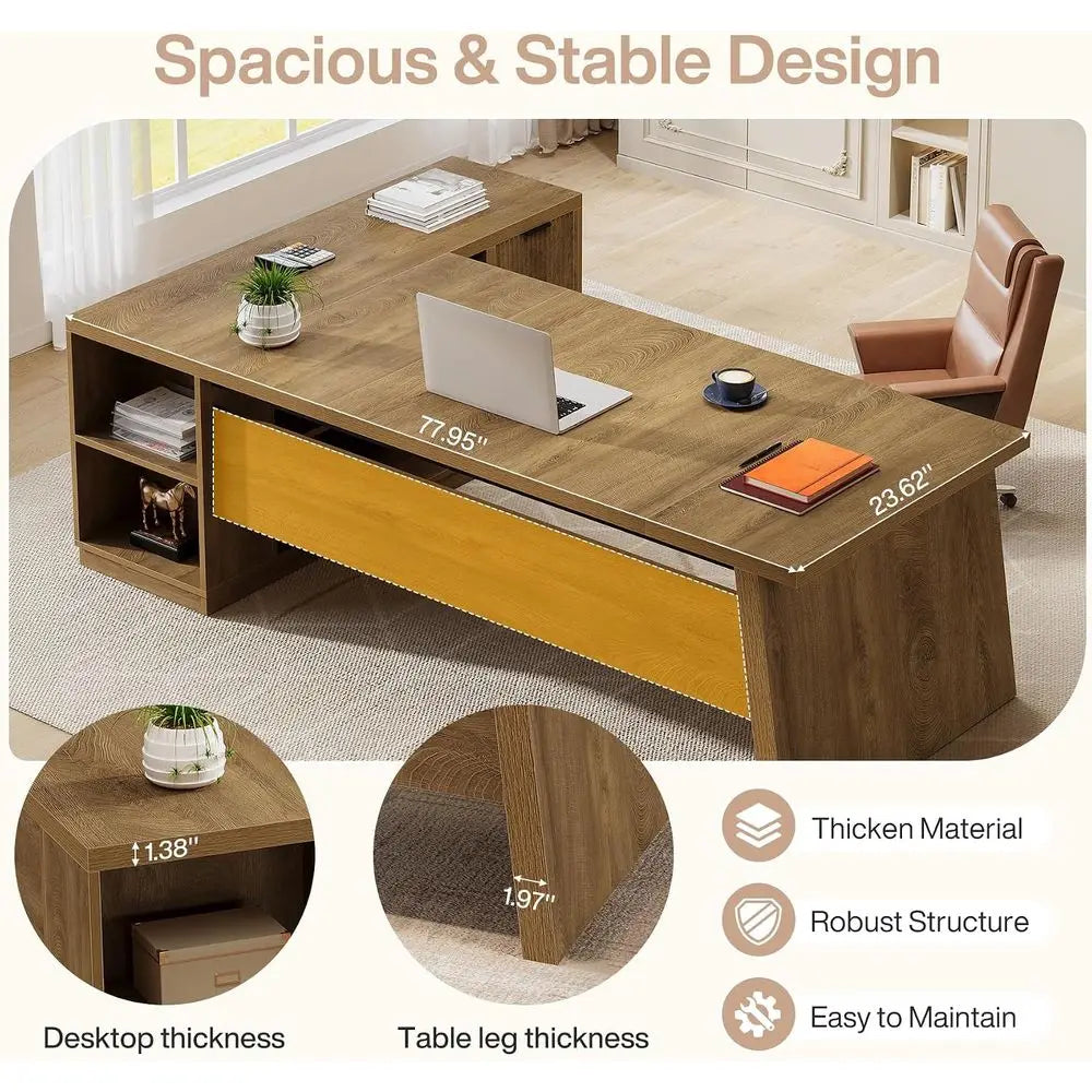Oak Brown L-Shaped Executive Desk