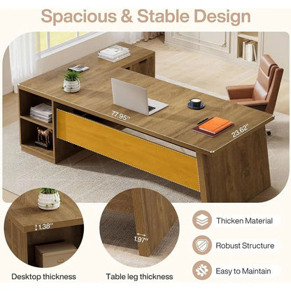 Oak Brown L-Shaped Executive Desk