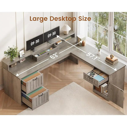 Brookhaven L-Shaped Desk with File Storage & Monitor Stand