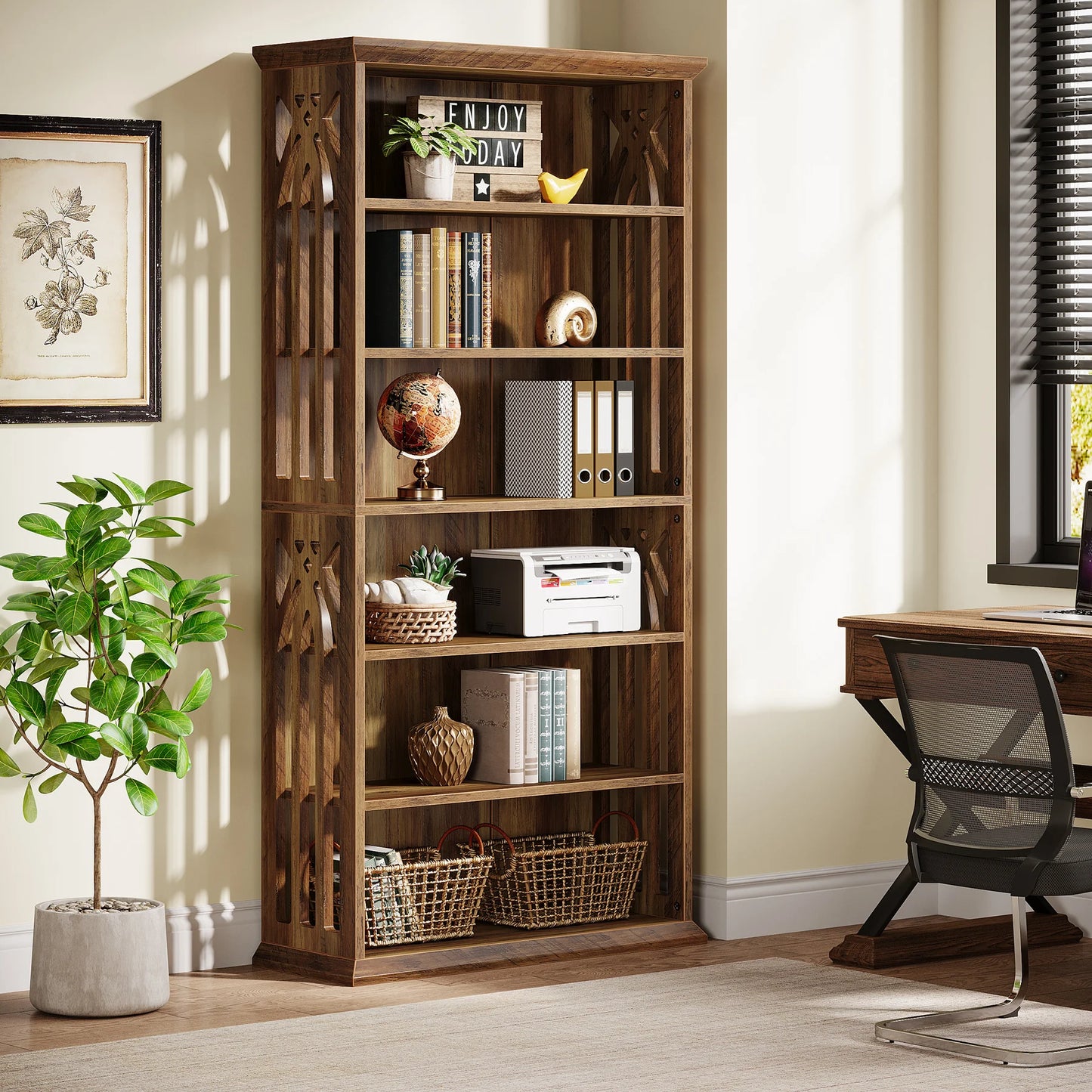 Ashcroft 6-Tier Bookcase with Adjustable Shelves & Storage Cabinet