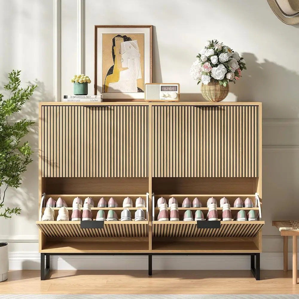 Striped 4-Door Shoe Cabinet