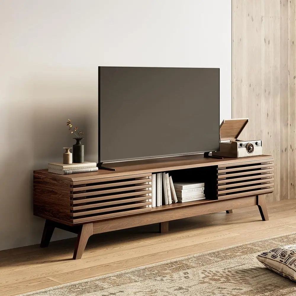 Walnut Sliding-Door Entertainment Center