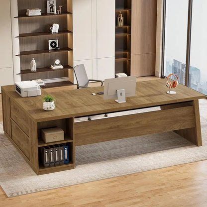 Oak Brown L-Shaped Executive Desk