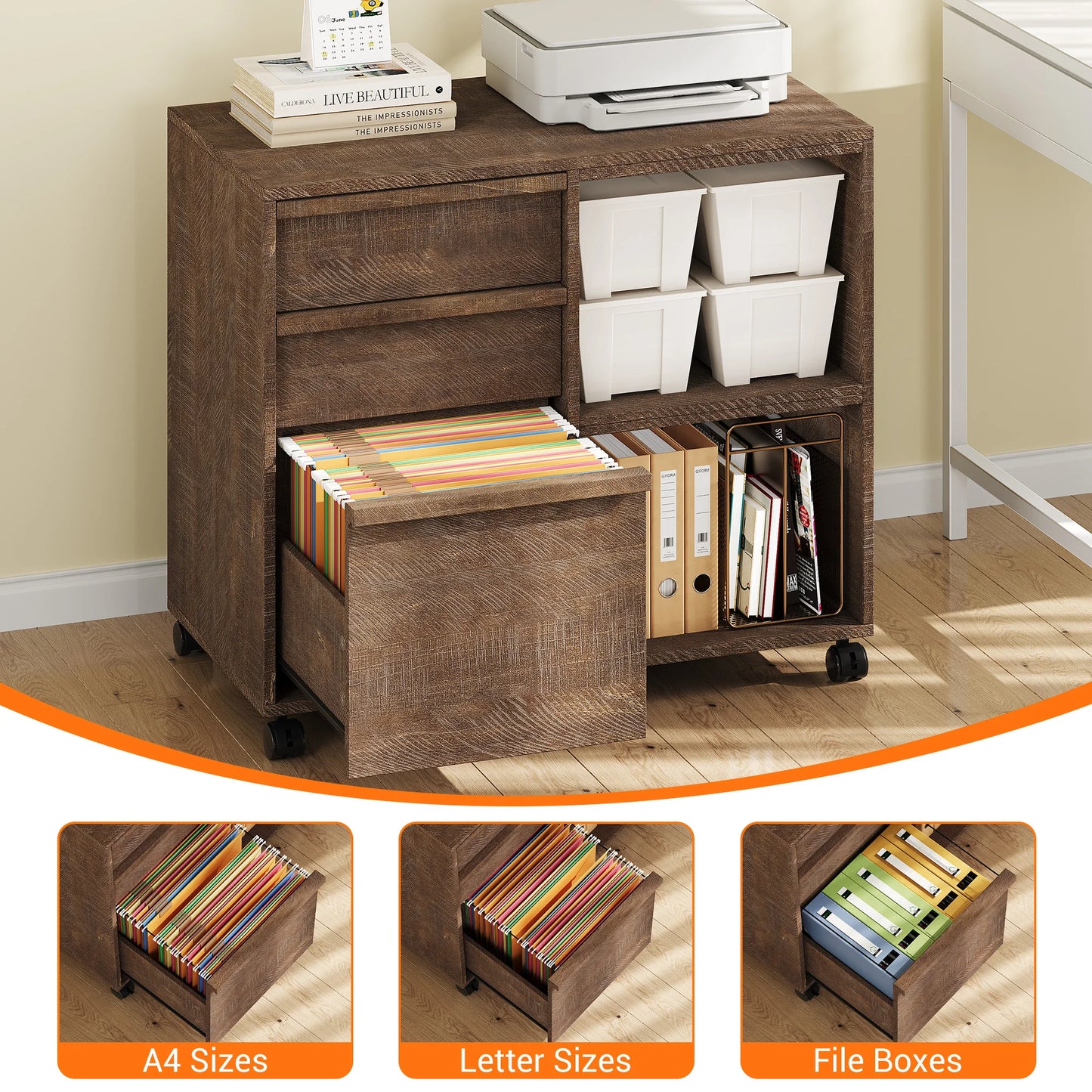 Ergove 3-Drawer Rolling File Cabinet