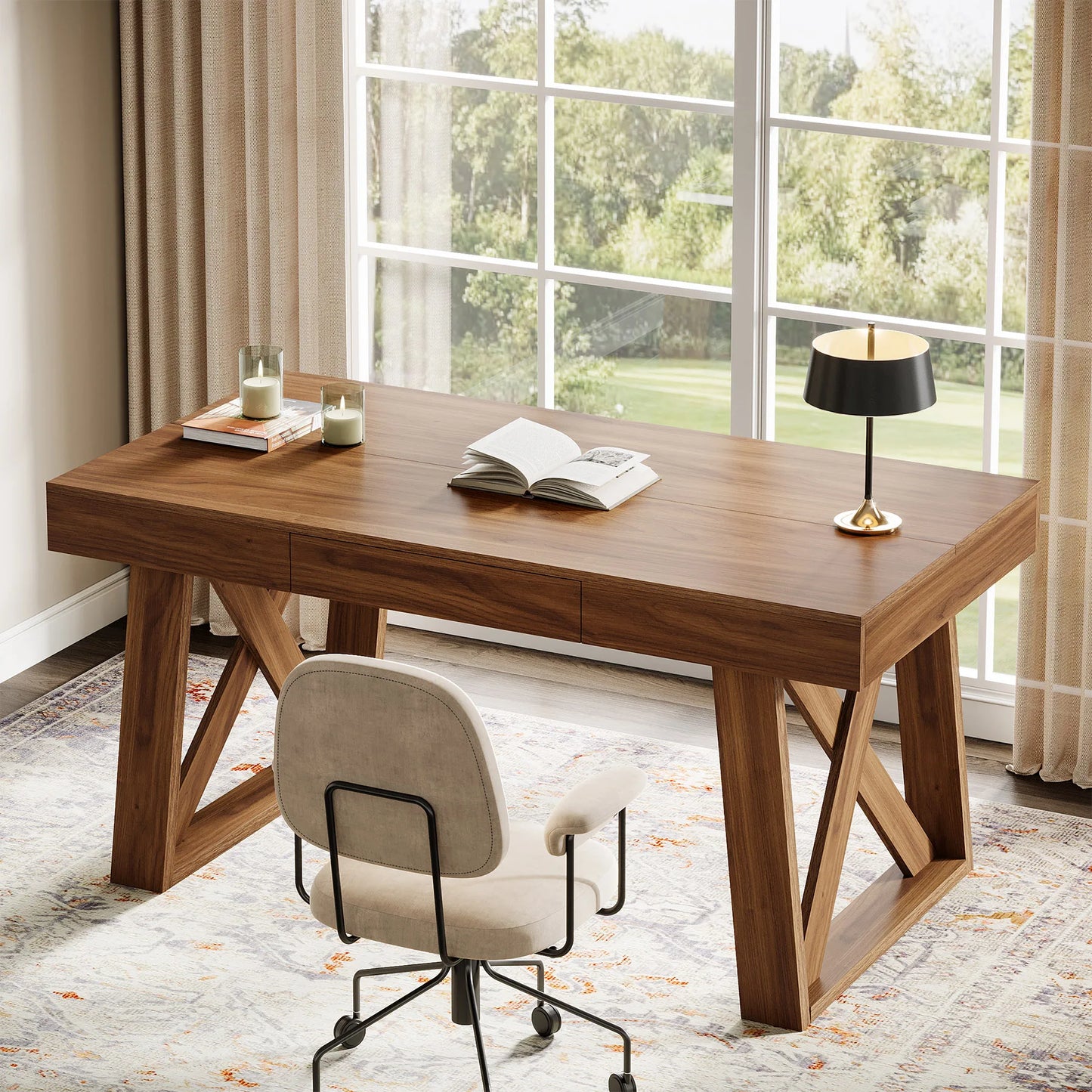 Mid-Century Walnut Farmhouse Desk