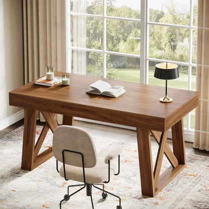 Mid-Century Walnut Farmhouse Desk
