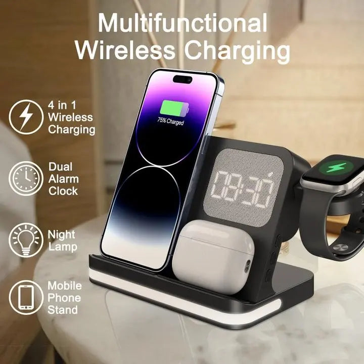 AuraCharge Pro 6-in-1 Wireless Charging Station with LED Clock