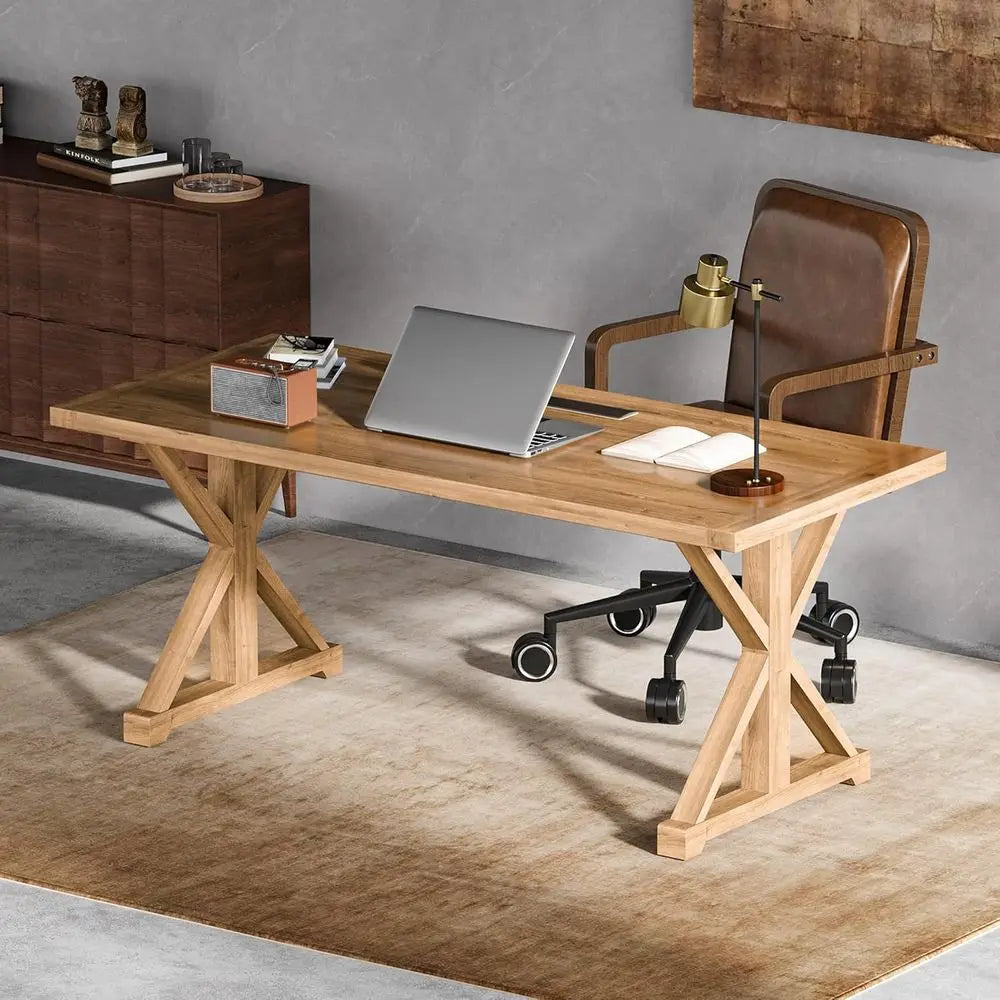 Rustic X-Trestle Writing Desk