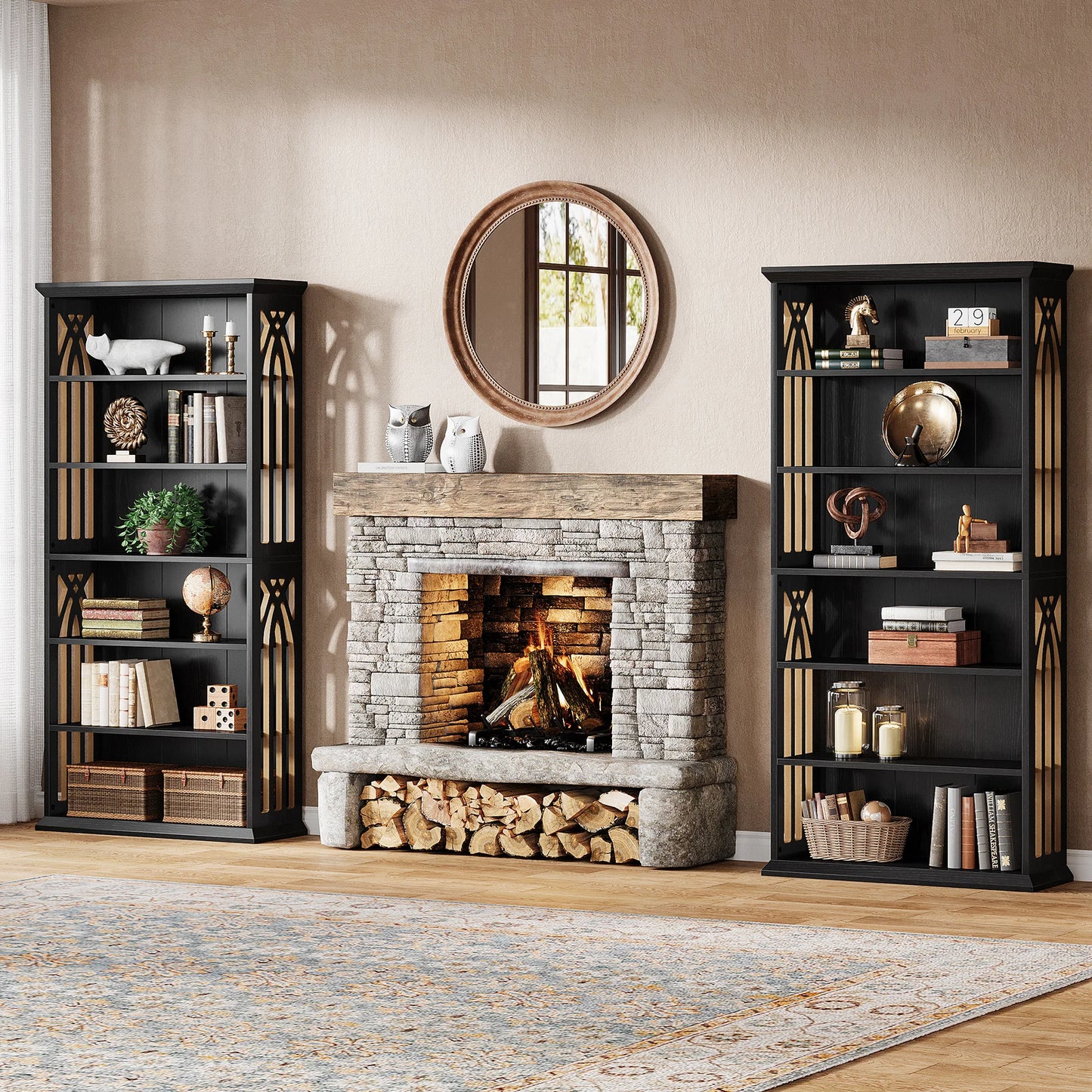 Ashcroft 6-Tier Bookcase with Adjustable Shelves & Storage Cabinet
