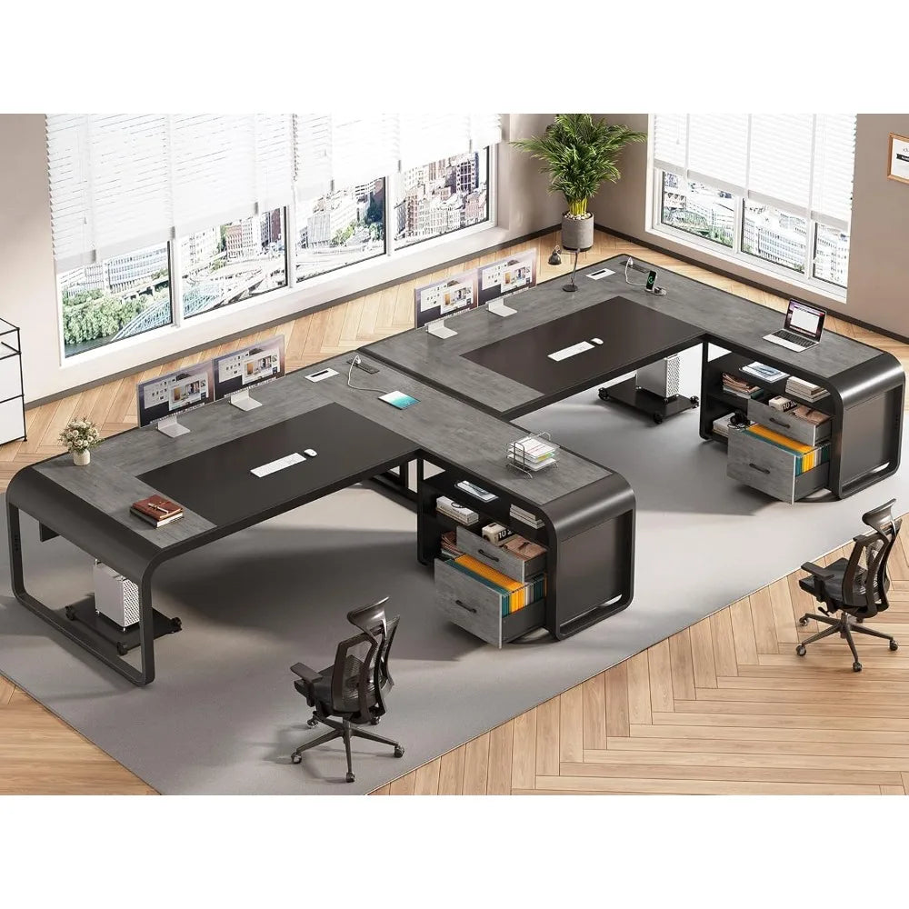Nova L-Shaped Executive Desk with Storage & Charging Station