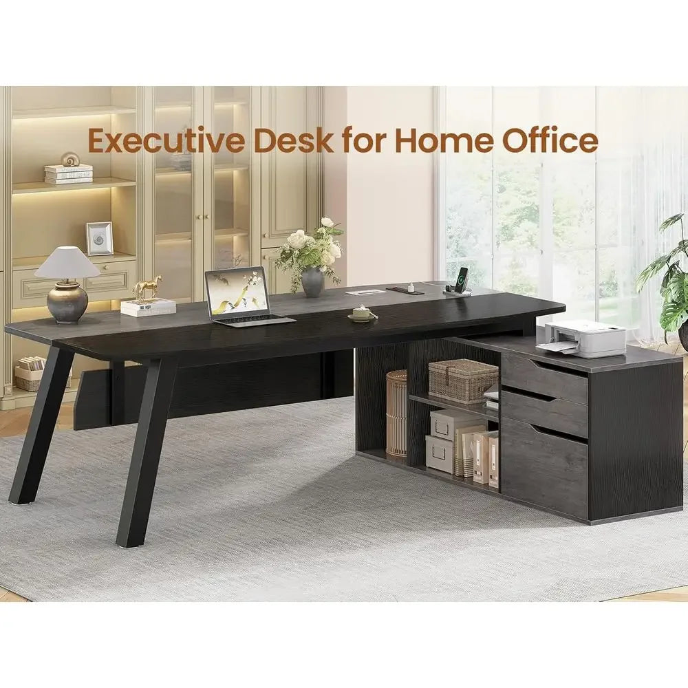 L-Shaped Desk with File Cabinet