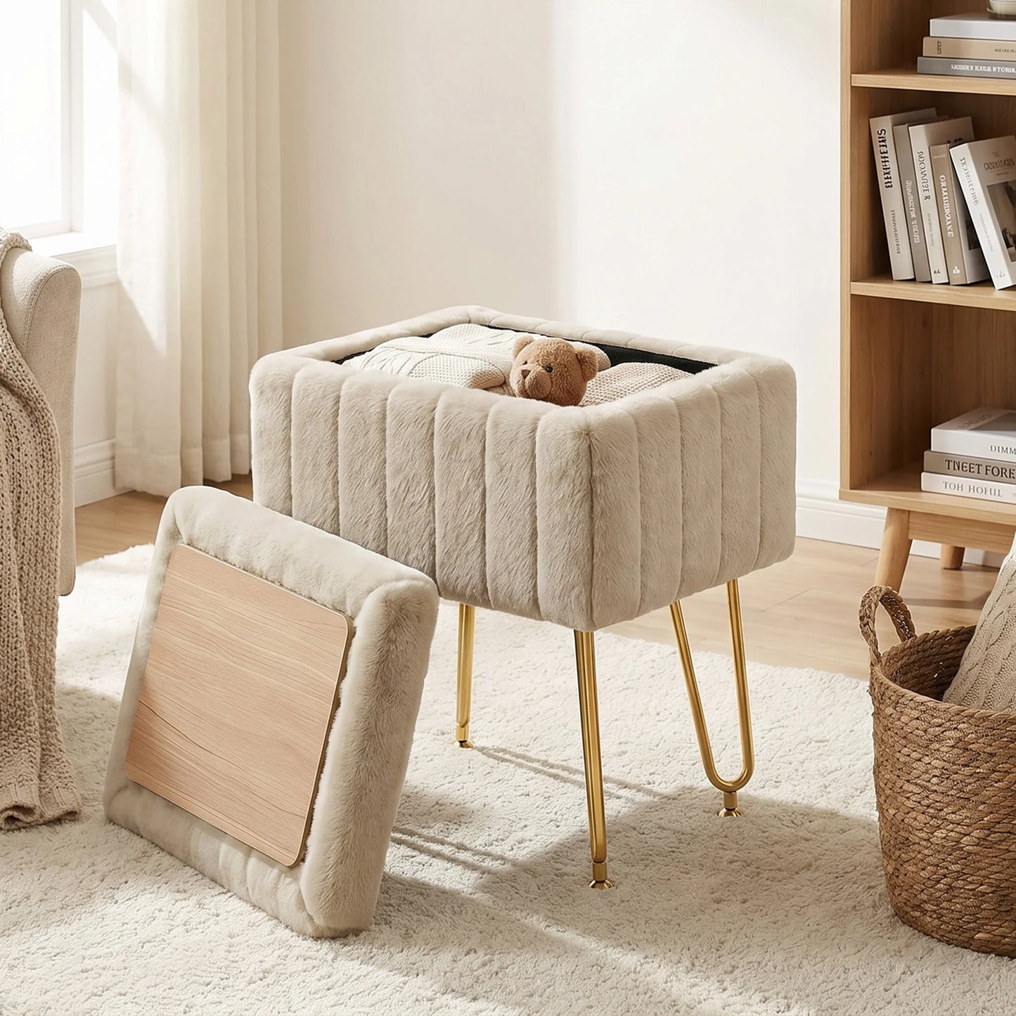 Marlowe Faux Fur Storage Vanity Stool