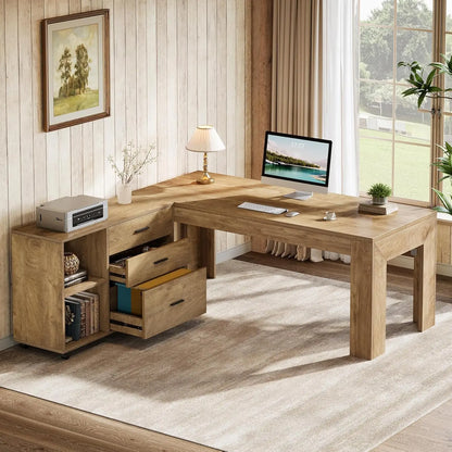 63" Executive L-Shaped Desk with Rolling File Cabinet