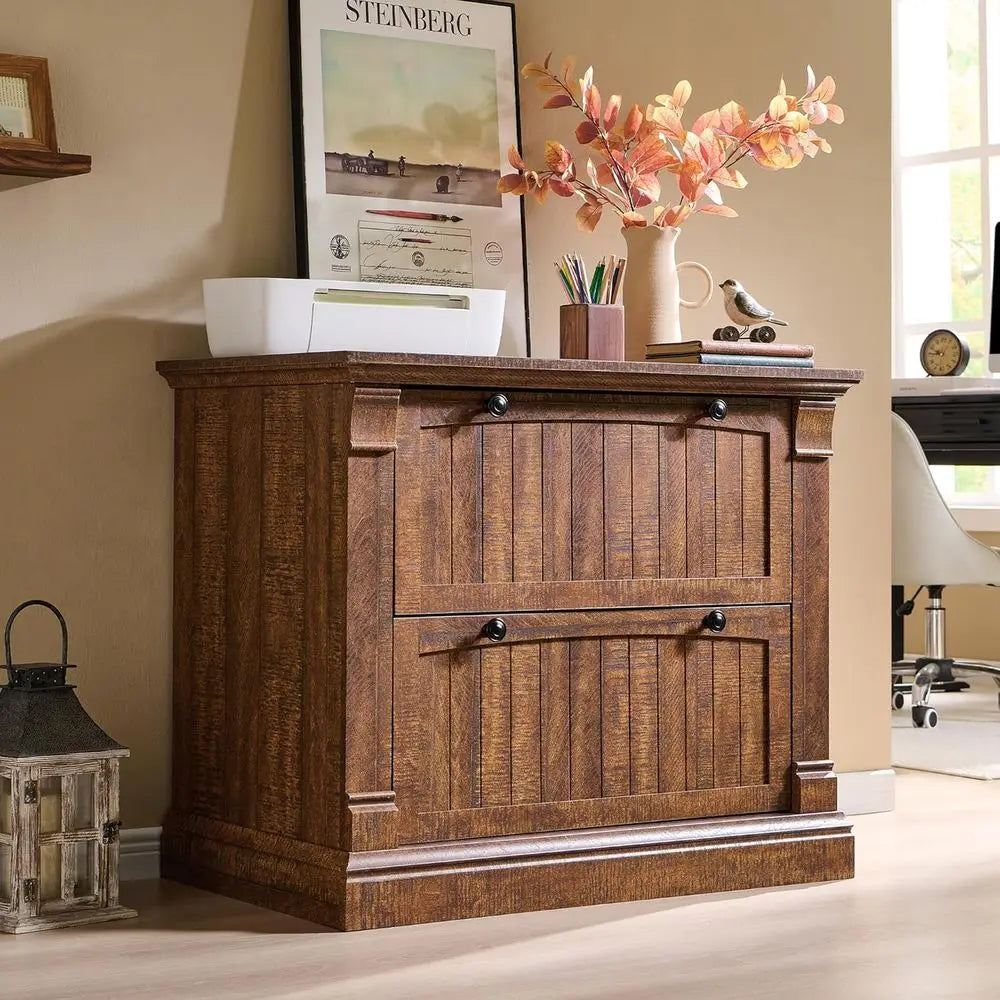 Farmhouse Wood Filing Cabinet with Dual File Drawers