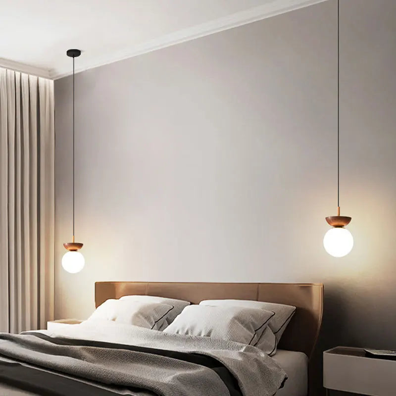 Nordic Wood-Finish Globe Pendant Light