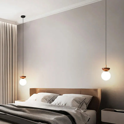 Nordic Wood-Finish Globe Pendant Light