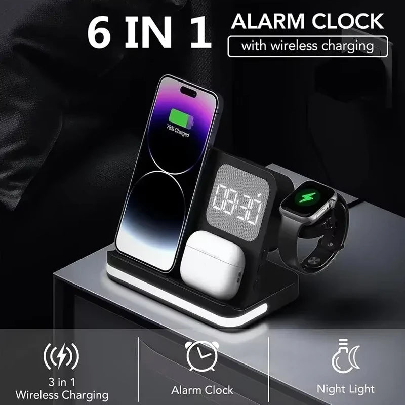 AuraCharge Pro 6-in-1 Wireless Charging Station with LED Clock