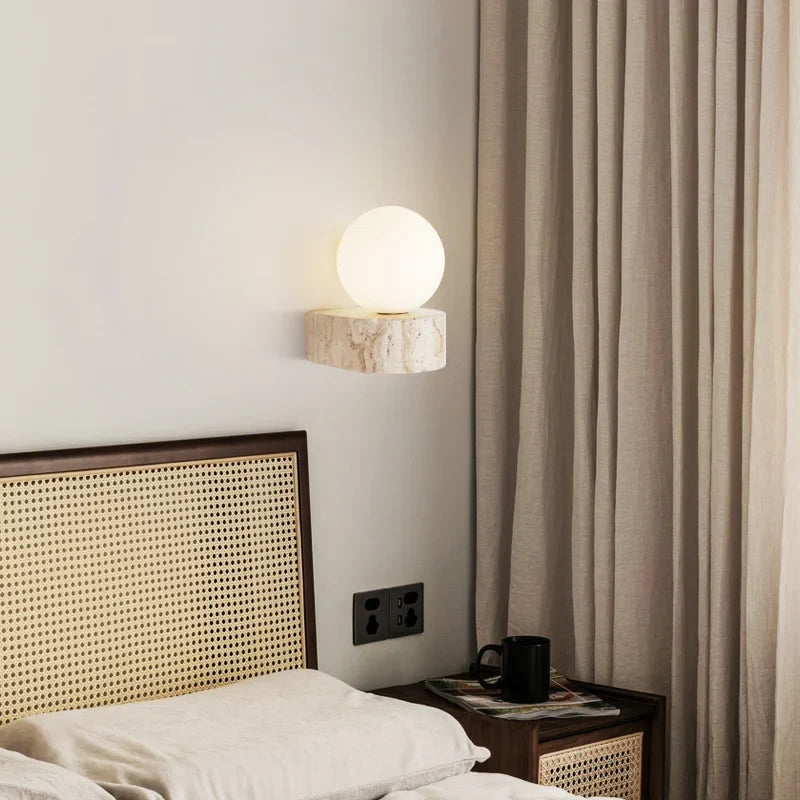 Travertine Wall Sconce: Uniquely Veined Stone