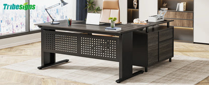 Parkview L-Shaped Executive Desk with Storage Cabinet & File Drawer