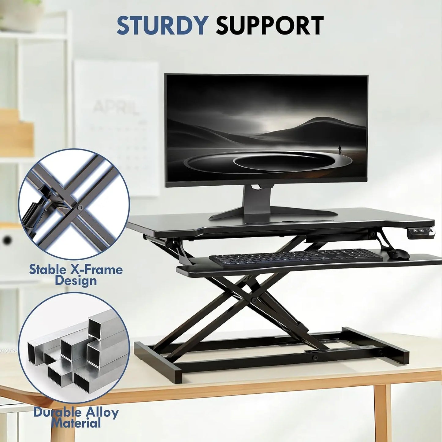 Pneumatic Standing Desk Converter with Keyboard Tray