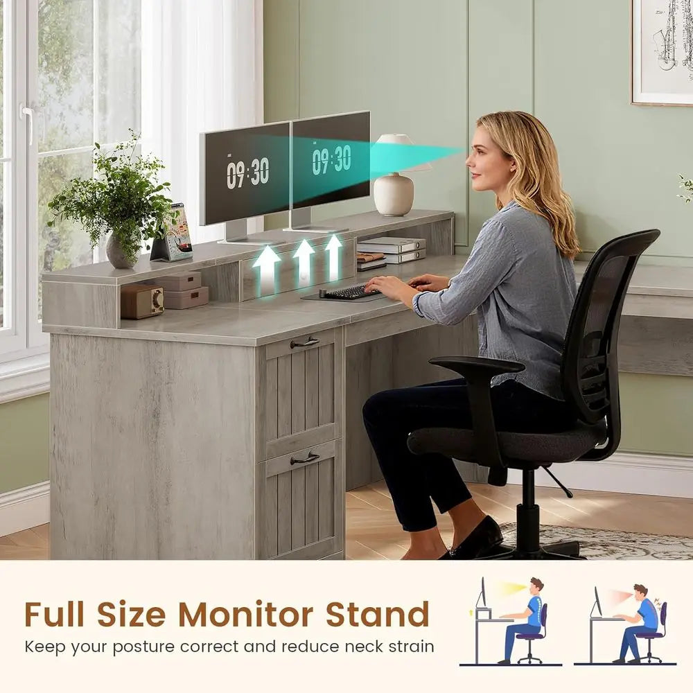 Brookhaven L-Shaped Desk with File Storage & Monitor Stand