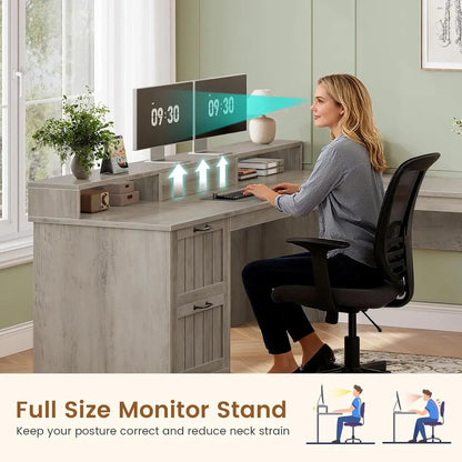 Brookhaven L-Shaped Desk with File Storage & Monitor Stand