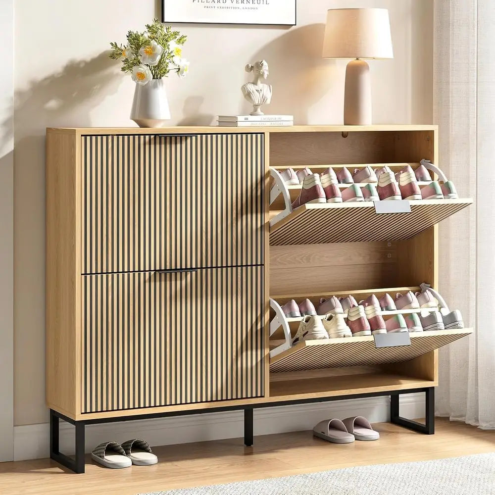 Striped 4-Door Shoe Cabinet