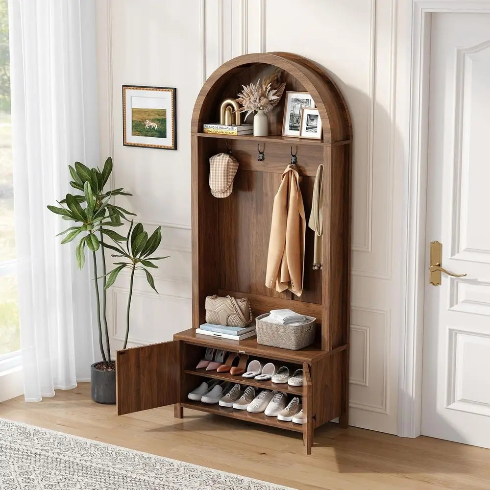 4-in-1 Walnut Hall Tree