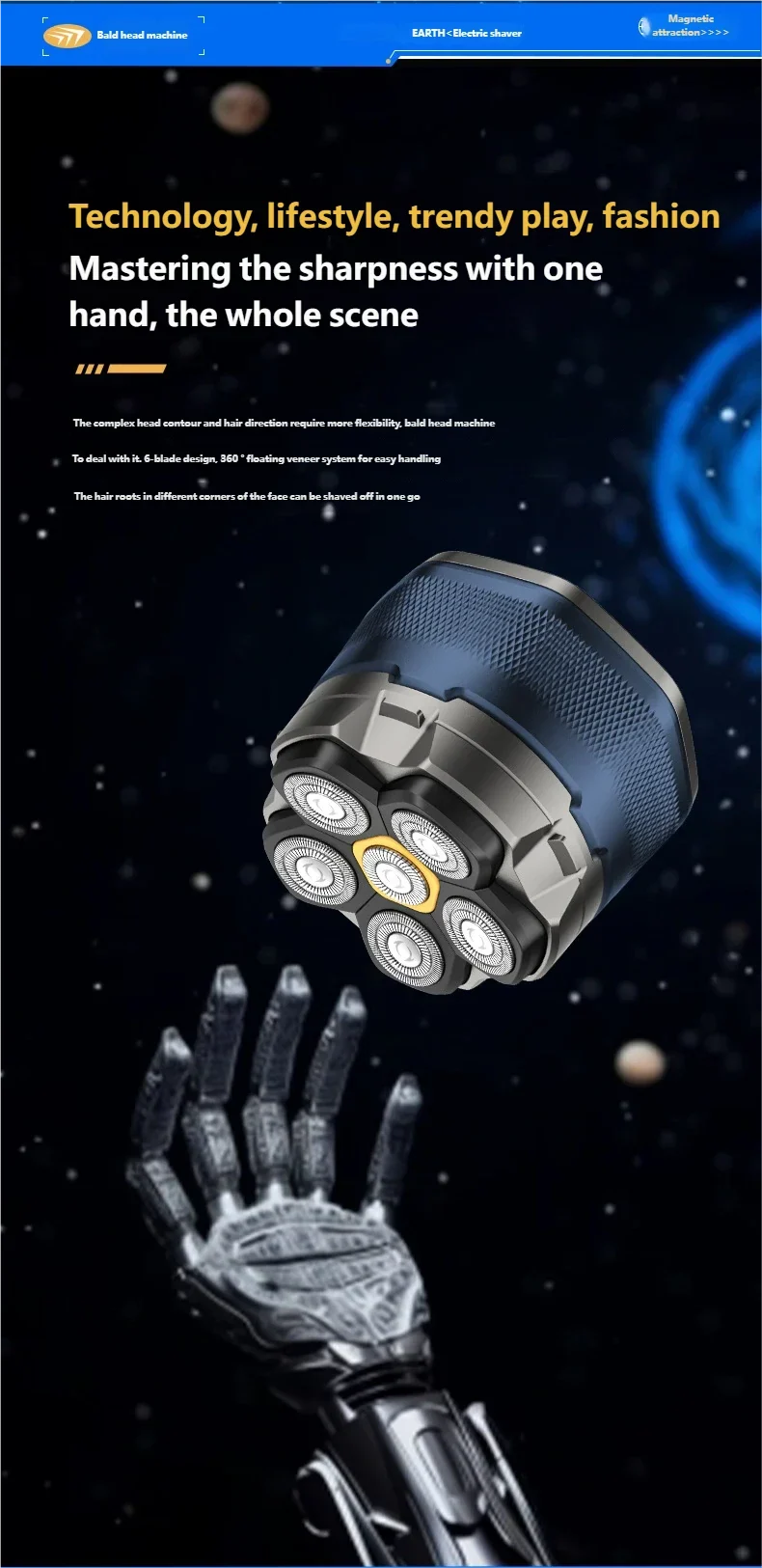 6D Waterproof Head & Face Shaver for Men
