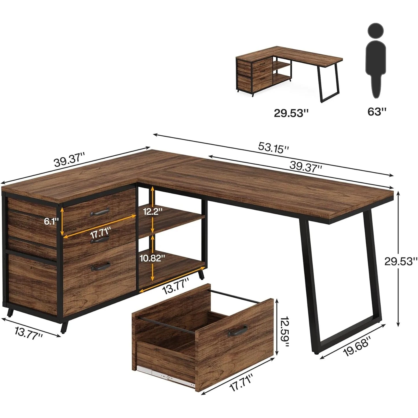 Ironridge L-Shaped Desk with Drawers & Storage Shelves