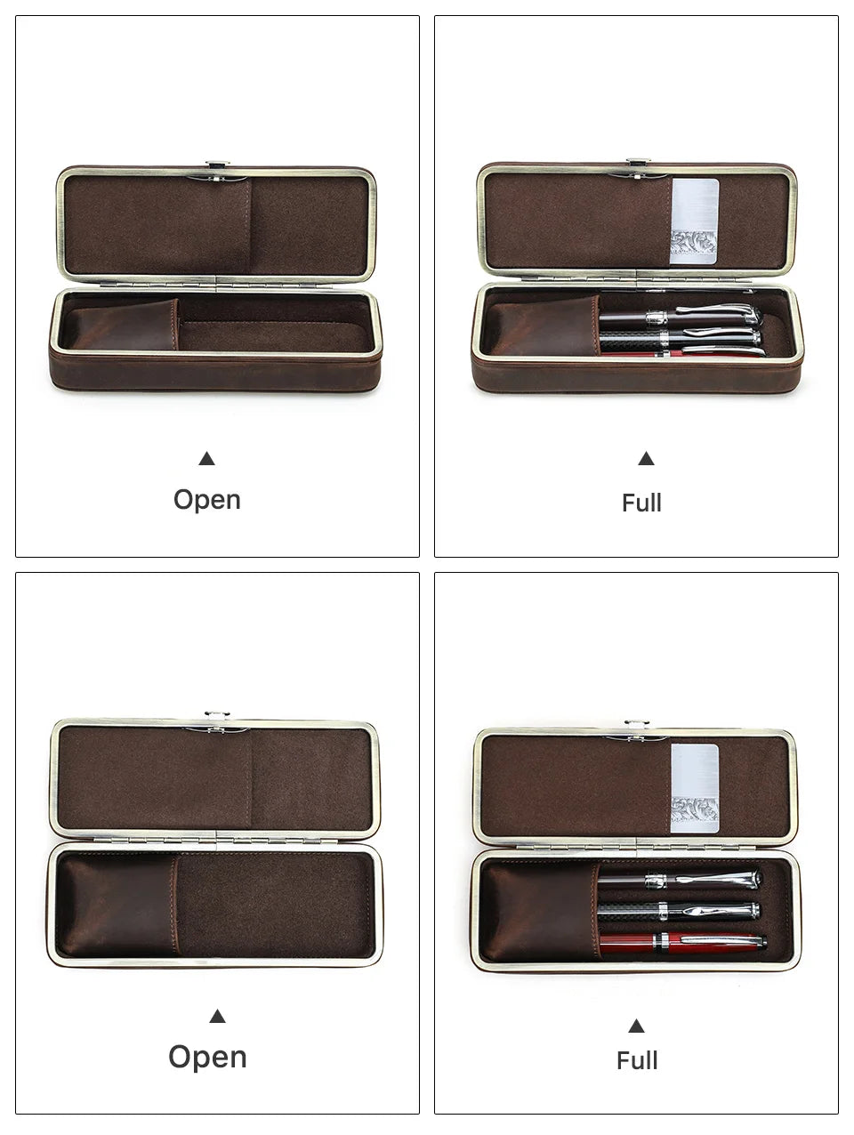 Vintage 3-Slot Leather Pen Case