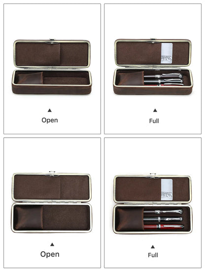 Vintage 3-Slot Leather Pen Case