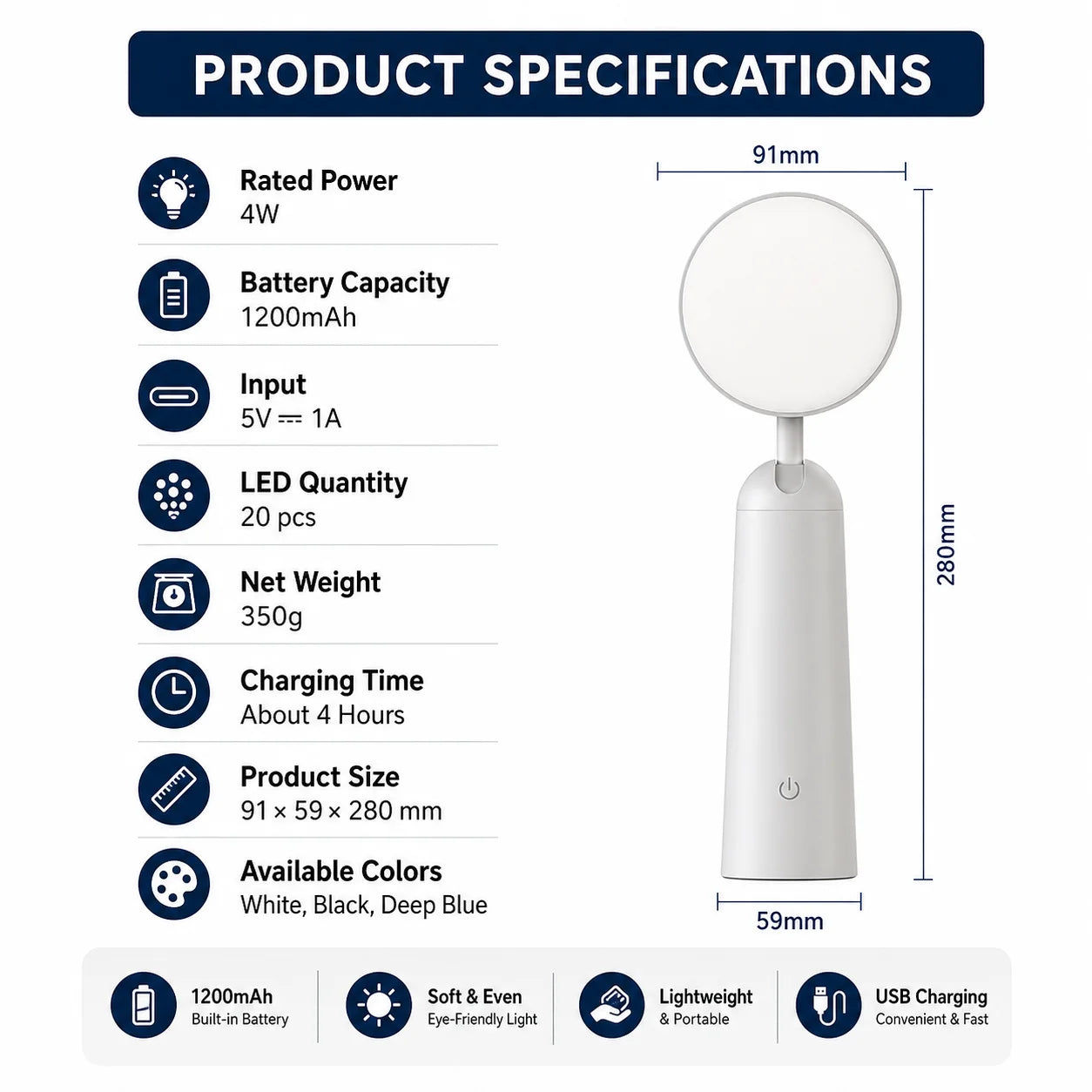 Round Head Touch Desk Lamp