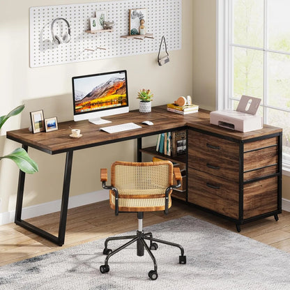 Ironridge L-Shaped Desk with Drawers & Storage Shelves