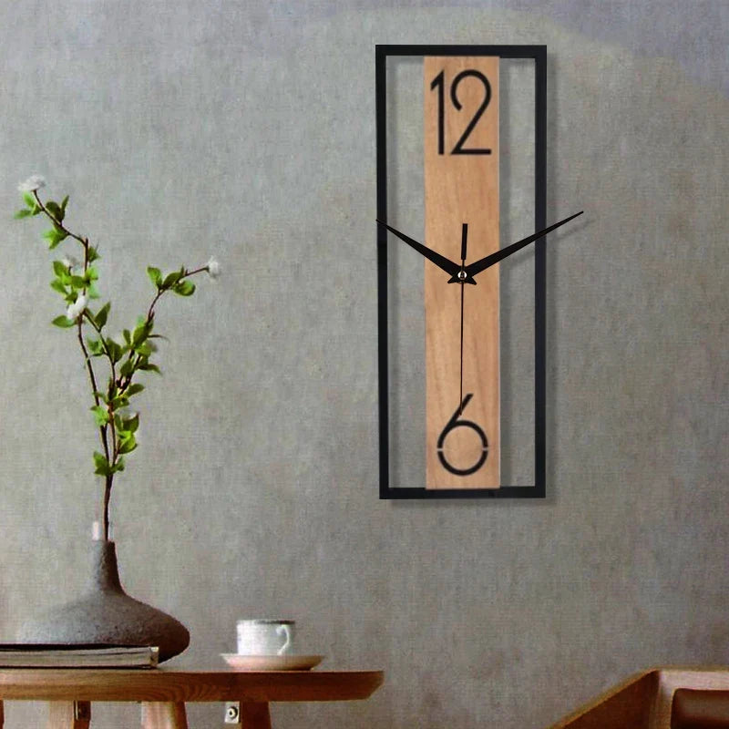 Slim Wood-Grain Rectangular Wall Clock