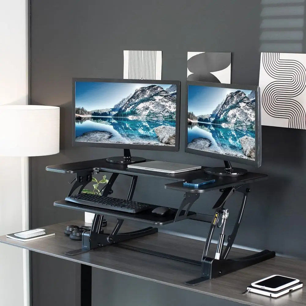 Adjustable Sit-to-Stand Desk Riser with Keyboard Tray