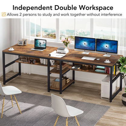 Two-Person Desk with Bookshelf