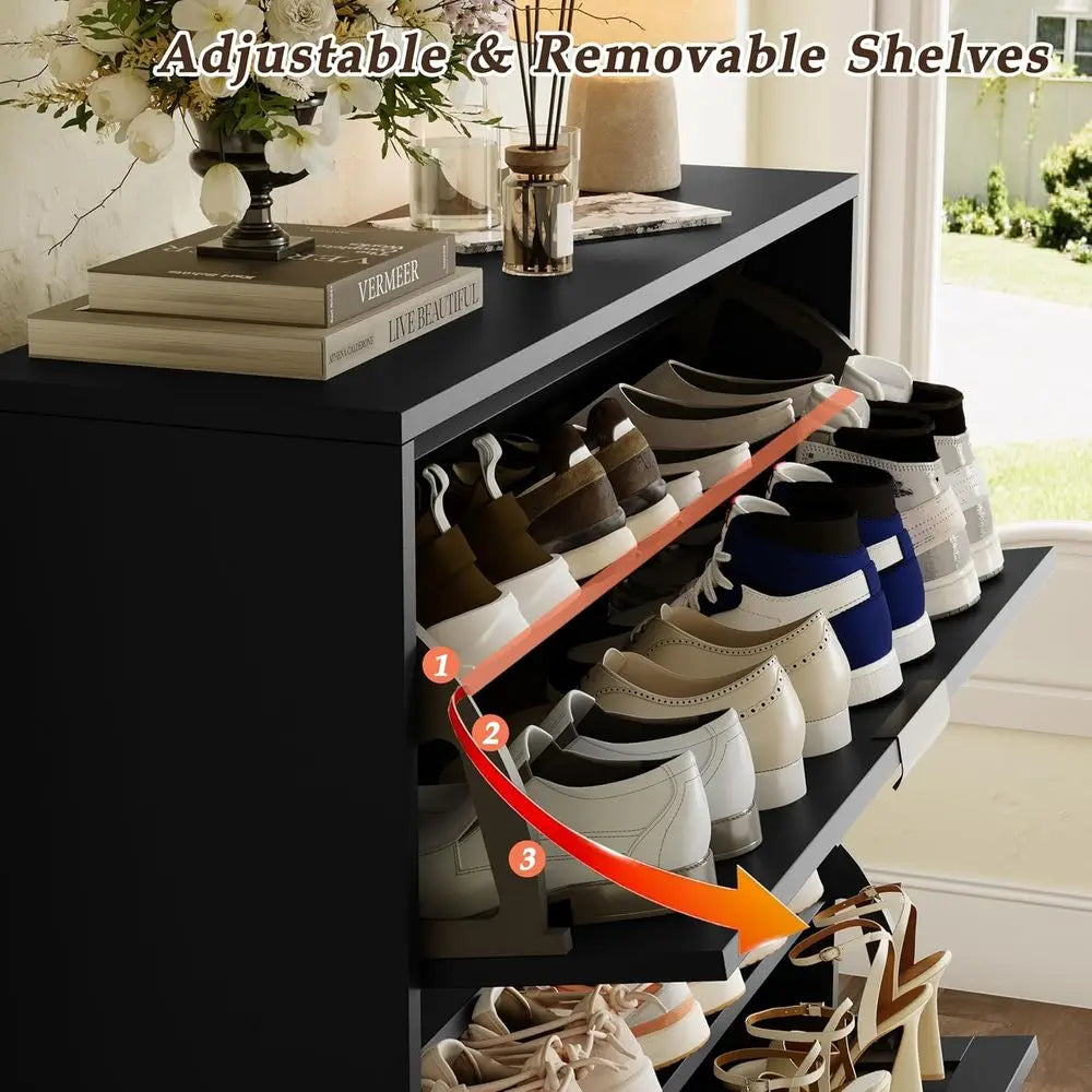 Narrow Black Lattice Shoe Cabinet