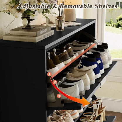 Narrow Black Lattice Shoe Cabinet