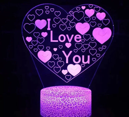 3D Heart Illusion Lamp - USB LED Night Light