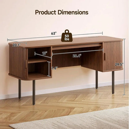 Walnut L-Shaped Desk with Charging Station