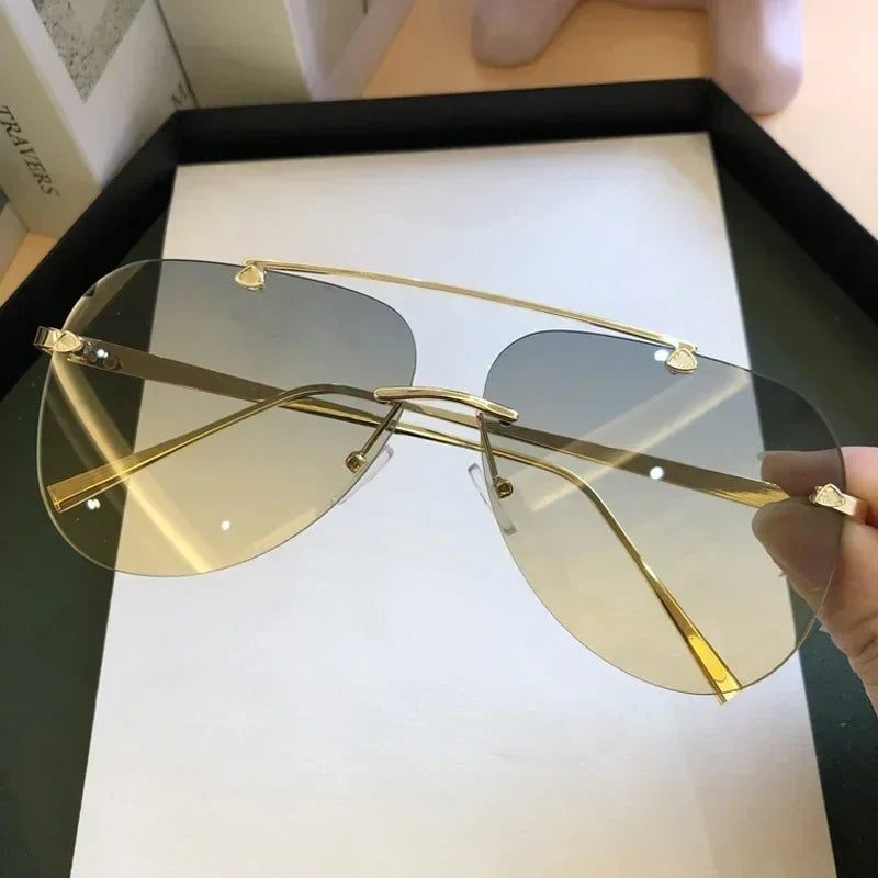 UV-Protective Rimless Aviator Sunglasses