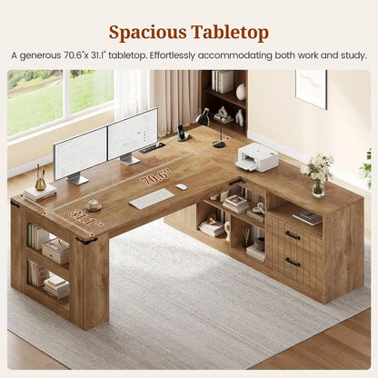 L-Shaped Oak Executive Desk